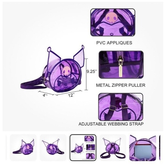 Kuromi Character Head Adult Clear Purple PVC “12 Mini 3D Backpack Zipper New main image 9